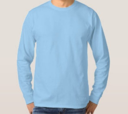 Casual Wear Washable And Breathable Round Neck Cotton Mens Full Sleeves T Shirt - Cotton Material, Sizes L/m/xl, Color Sky Blue | Comfortable Fit, Long Sleeves, Unique Design