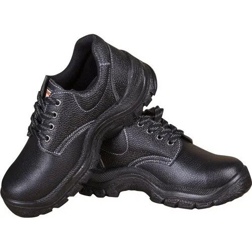 Black Breathable And Non Slip Lace Closure PU And Leather Safety Shoes For Men