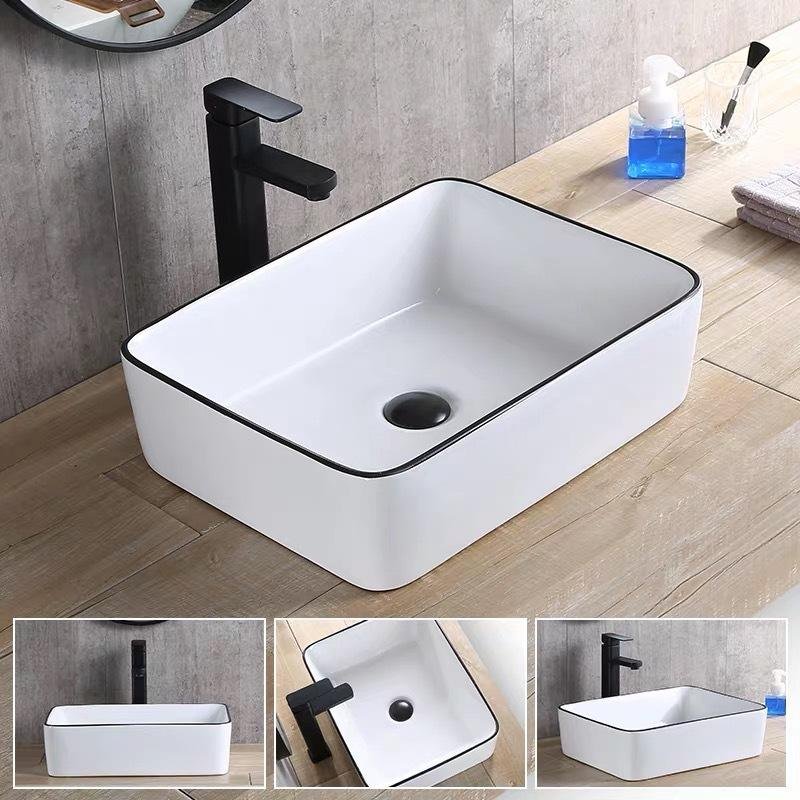Ceramic Rectangular Countertop Bathroom Sink