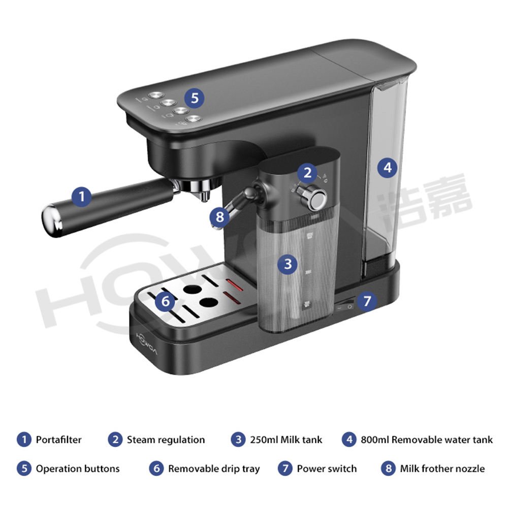 Milk Frother Automatic Espresso Coffee Machine (Model: HJ-7001B)