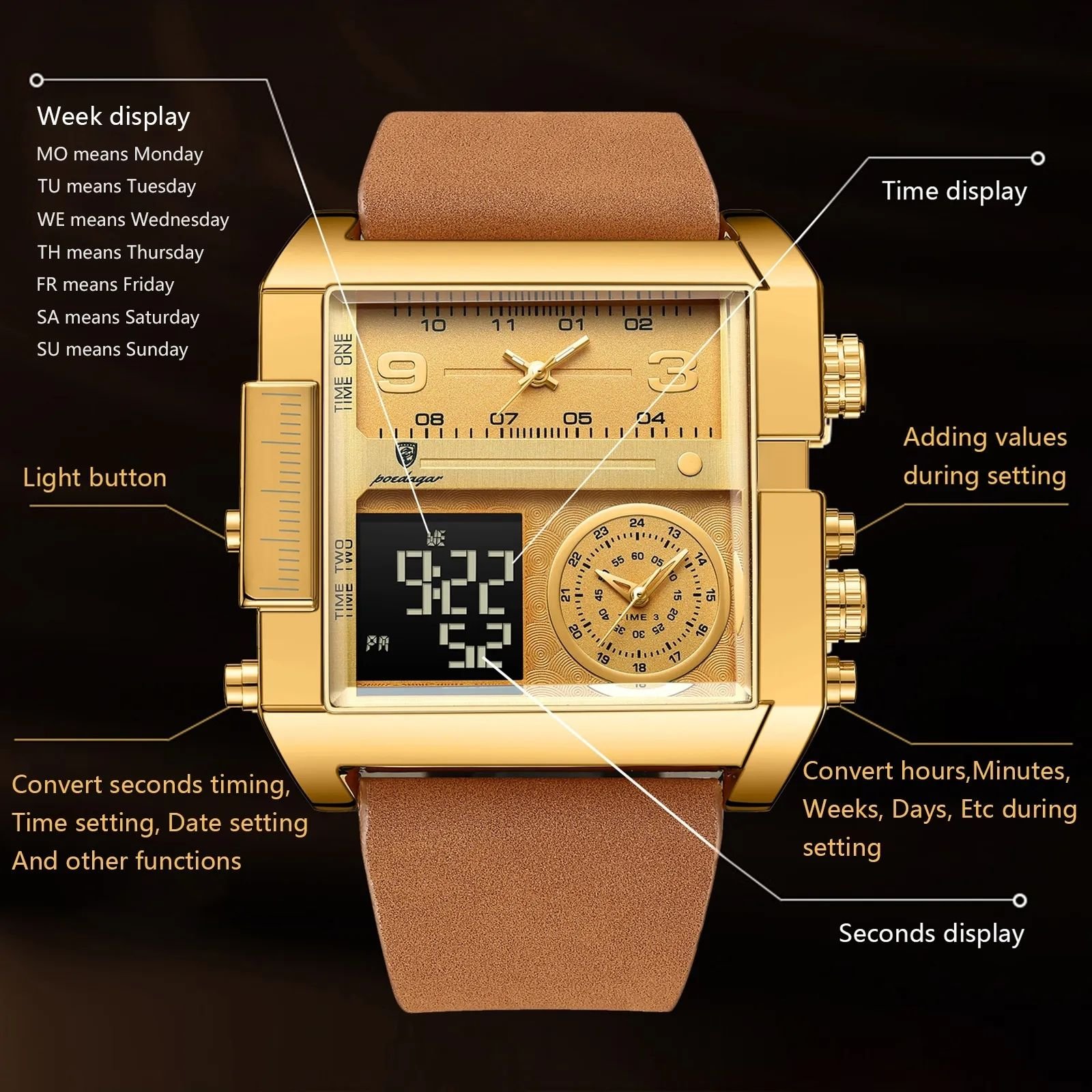 Digital Multifunction Men Watch Luxury Man Wristwatch