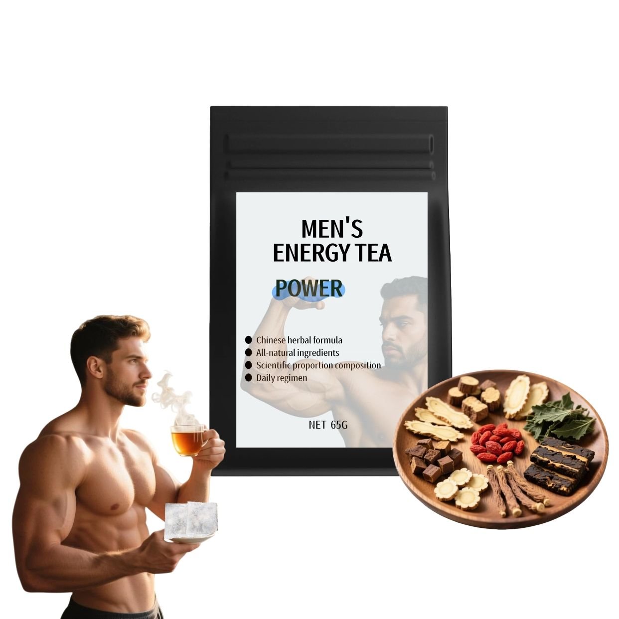 Chinese Organic Men and Women Libido Booster Ginseng Energy Male Enhancement Fertility Vitality Herbal Tea with Maca
