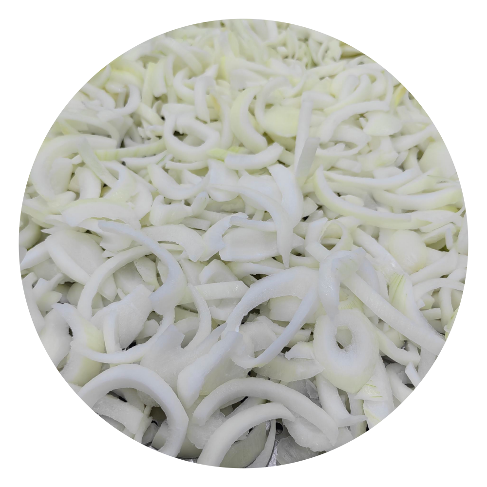 BRC IQF Quick Frozen Onion Slices Strips 6-8mm Wide High Quality Bulk Price Factory Directly Sale 10KG/Carton 1KG/2.5KG Per Bag