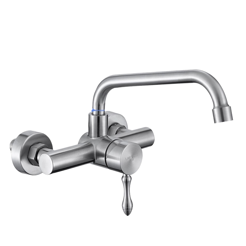 Hot and Cold Water 360 Swivel Spout Wall-mounted Single Handle Stainless Steel Kitchen Sink Basin Mixer Taps Faucet