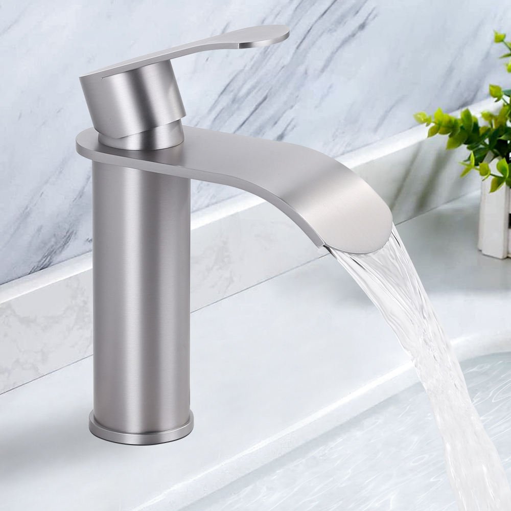 VIGA Stainless Steel Contemporary Single Hole Ceramic Basin Faucet Mixer Tap with Waterfall Spout for Bathroom