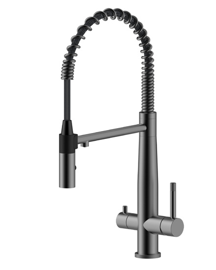 New Trend American SS304 Stainless Steel Dual Handle Gooseneck Kitchen Sink Faucet Deck Mounted Single Hole Installation