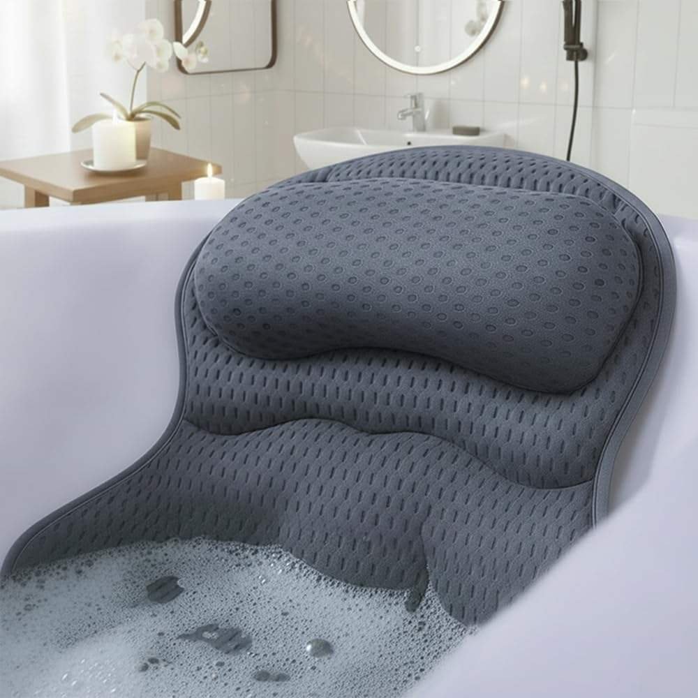 Luxury Bathtub Pillows Head Neck Support 4D Air Mesh Fabric Machine Washable 6 Strong Suction Cups
