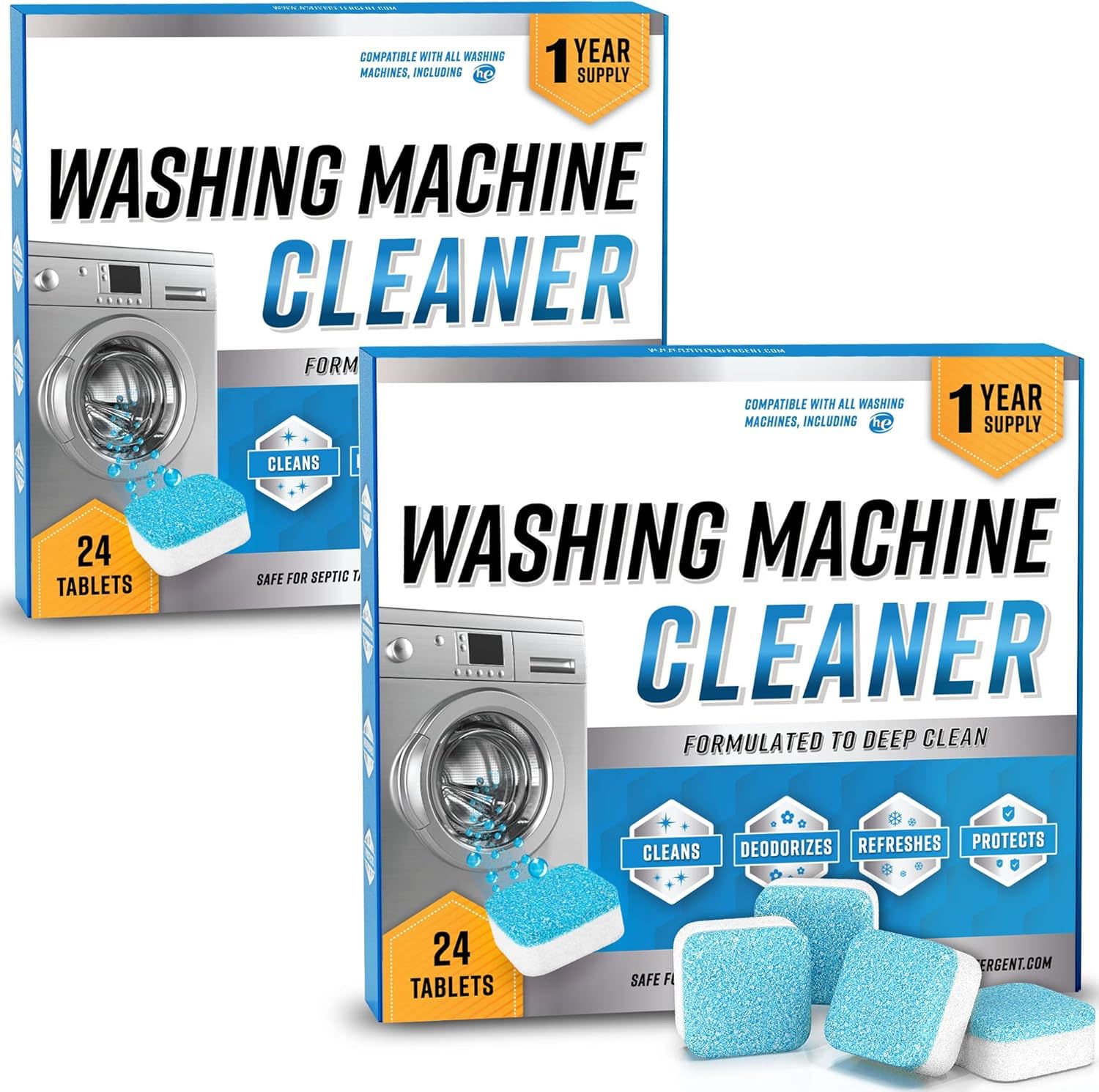 Works With All Washing Machine Cleaner Descaler 24 Pack Deep Cleaning Tablets Washer Septic Safe Eco-Friendly