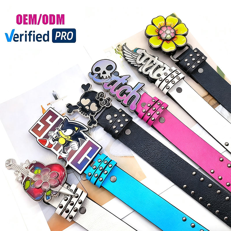 OEM/ODM Fashion Letter Name Metal Punk Studded Rhinestone Belt Women Mens Y2K PU Guenuine Leather Custom Belt Buckles for Jeans