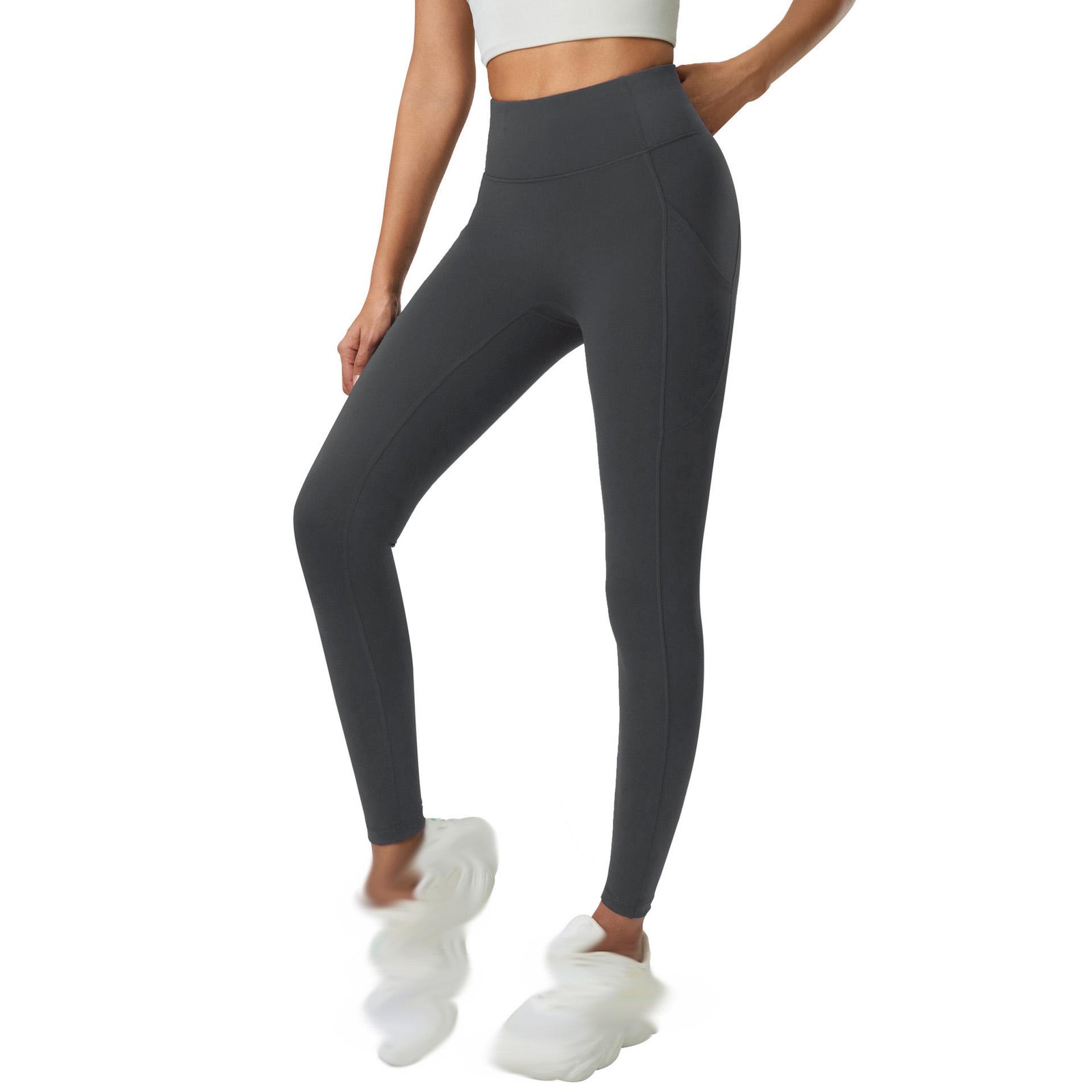 New Nude No-T-line Sports Fitness Yoga Pants Lifting the Buttocks Tucking Side Pockets Elastic Tight Yoga Nine-inch Pants