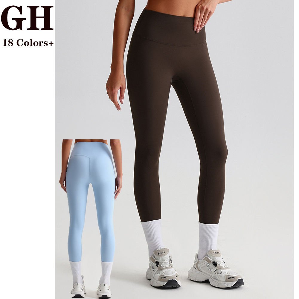 GH Low MOQ Custom Logo Solid New Fashion Fitness Tights High Waisted Butt Lift Yoga Pants Leggings Breathable Elastic Waist