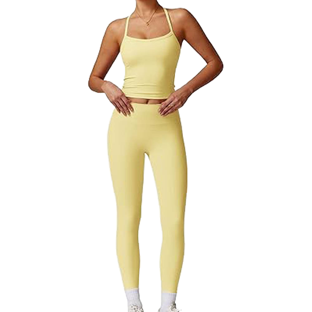 Women Plus Size Stretchy Compression Gym Fitness Yoga Wear Backless Halter Bra Breathable High Waist Leggings 2-Piece Set