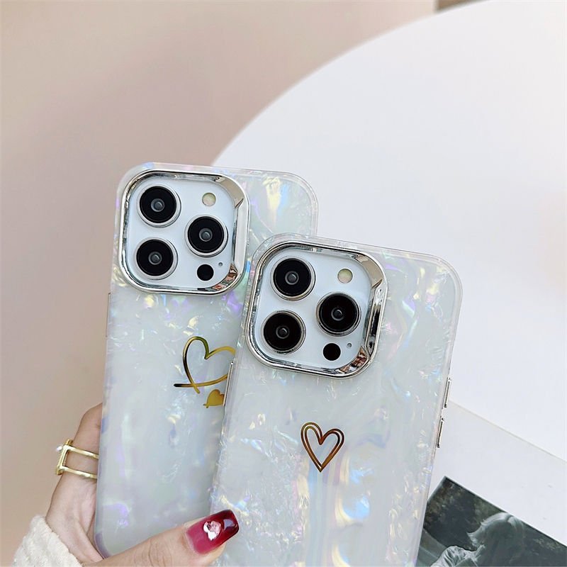 Electroplated Frame Love Heart IMD Phone Case for iPhone 14 13 12 11 Pro Max Xs Xr Xs Max