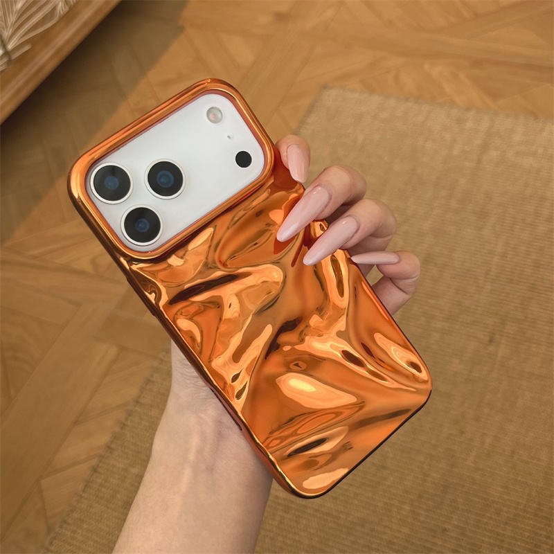 Luxury Electroplating Orange Water Ripple Shockproof TPU Mobile Phone Case Cover for iPhone 17 Pro Max 17 Air 16 15 14 13 12 11