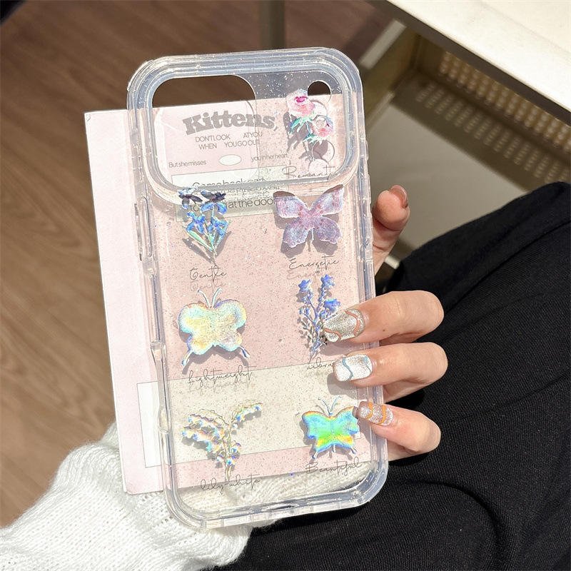 Glitter Shockproof Butterfly Pattern Laser Anti-Drop Cover Acrylic PC TPU Phone Case for iPhone Air 17 Pro 17 17 Pro Max