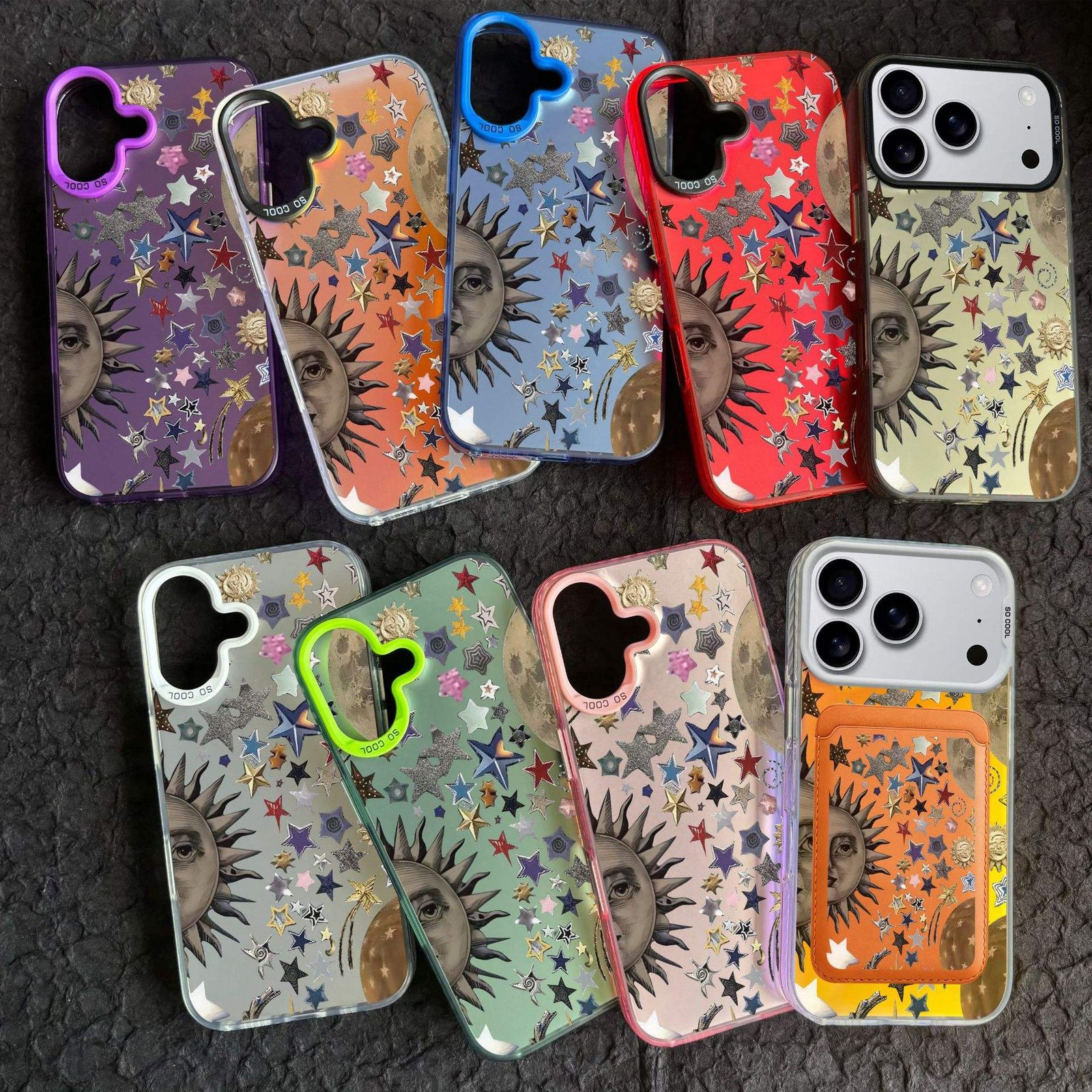 Star Sun Moon Electroplated PC Hard Phone case Suitable for iPhone 11 12 13 14 15 16 Pro 17 Max Plus Shockproof Back Cover