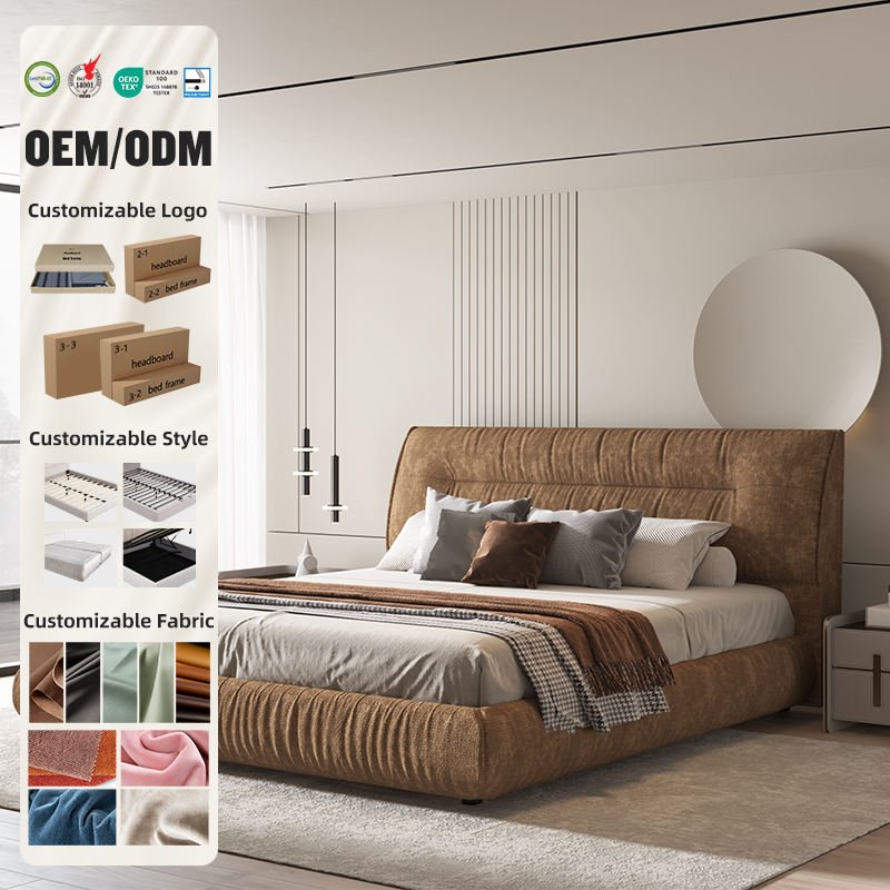 Factory Wholesale Ergonomic Upholstered Bed Frame Customized Bedroom Furniture for Apartment