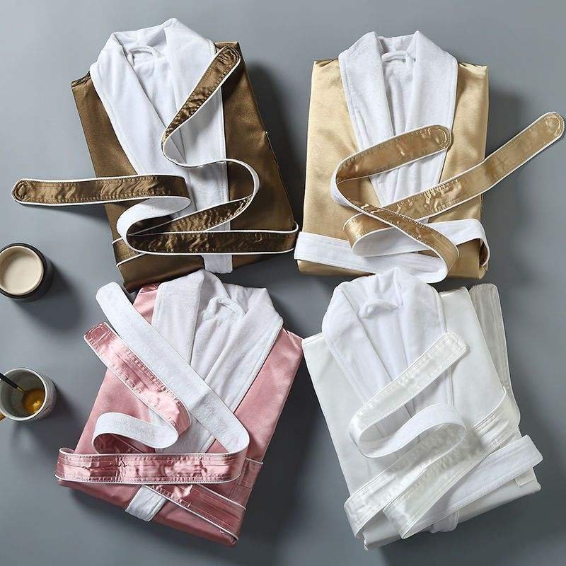 Factory Custom Logo Bath Robe Luxury Polyester Silk Pajamas Hotel Logo Silk Bathrobes