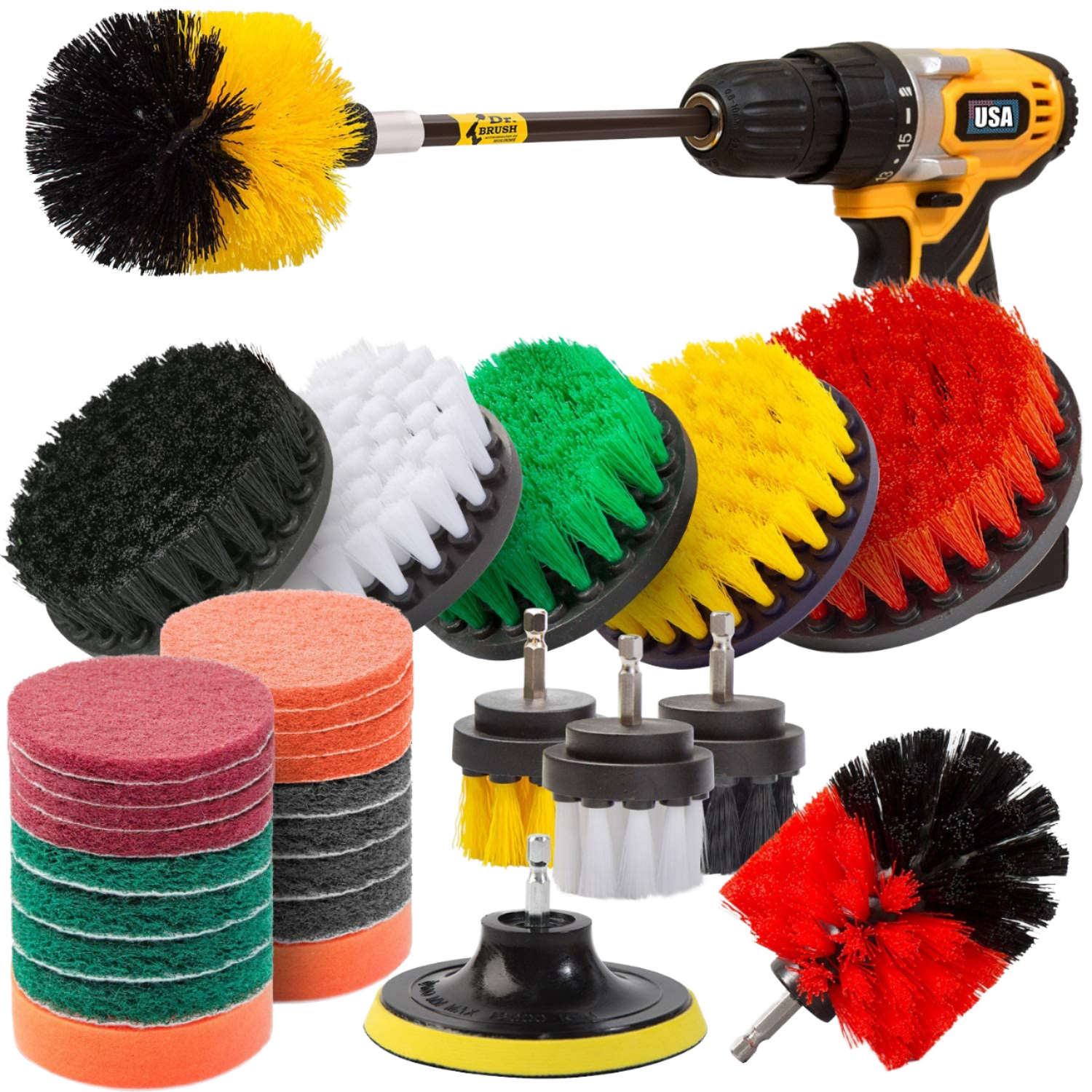 Industrial Drill Powered Steel Nylon Attachment 3 Bristle Length Cleaning Bathrooms Kitchens Showers Grout Auto Detailing Rims