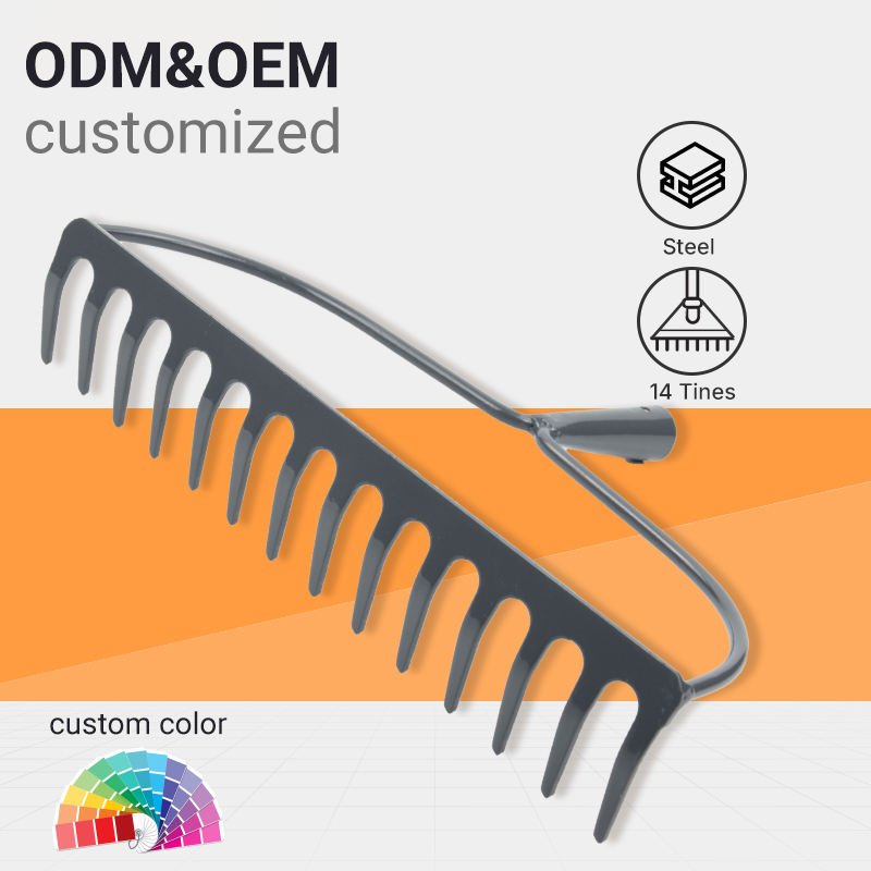One99 14-Tine Curved Garden Rake Heavy-Duty Tool for Efficient Lawn Care Leaf Cleanup Durable Yard Maintenance