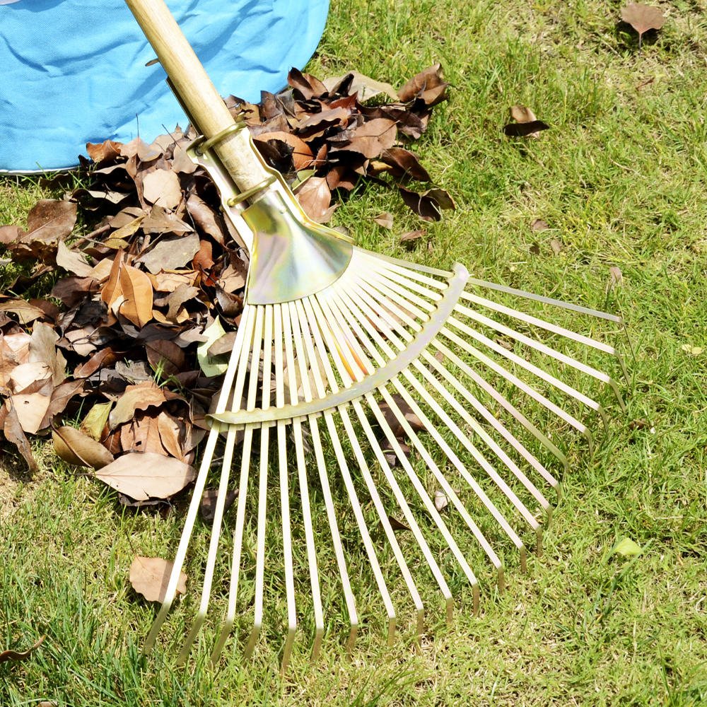 One99 22T Gold Galvanized Adjustable Expandable Leaf Rake Head Telescopic Metal Garden Tool for Home Lawn Backyard Maintenance