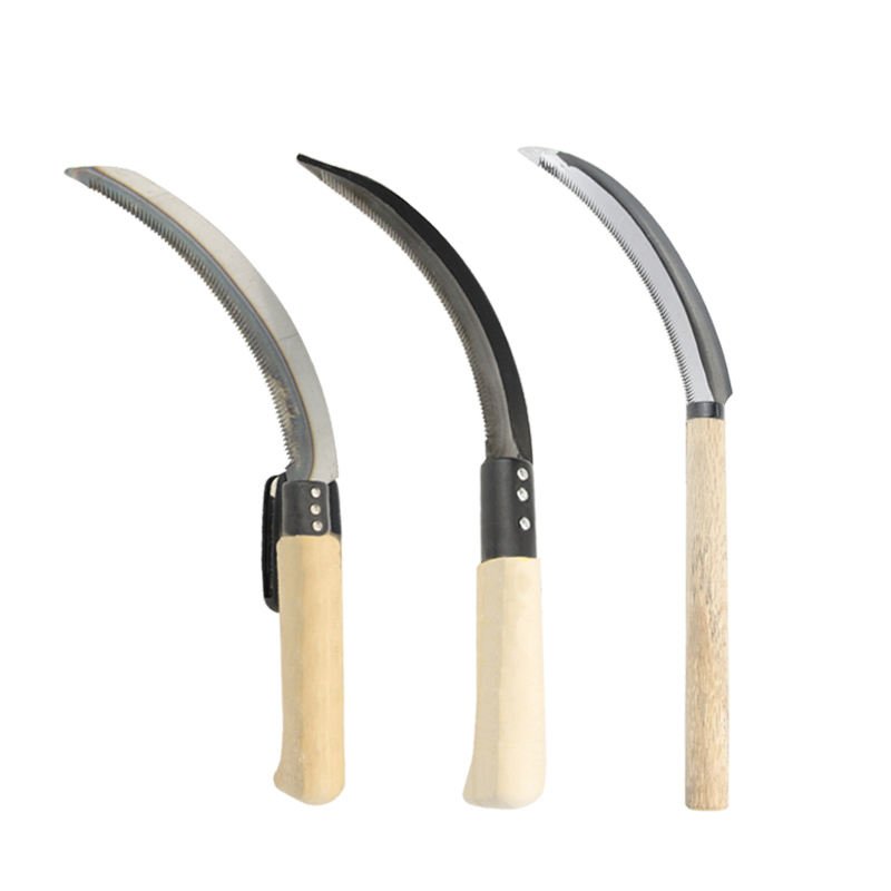 Hot Sale SI206C-G 4.5" Carbon Steel Wooden Handle Industrial Grade Sickle 6 Parts Sharp Grass Sickle for Farming 1 Year Warranty