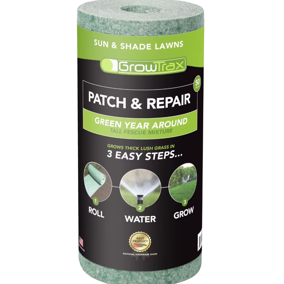 Growtrax Biodegradable 50 Sq Ft Quick Fix Roll Year Green Grass Mat for Garden Dog Patches Shade Just Flower Pots Planters