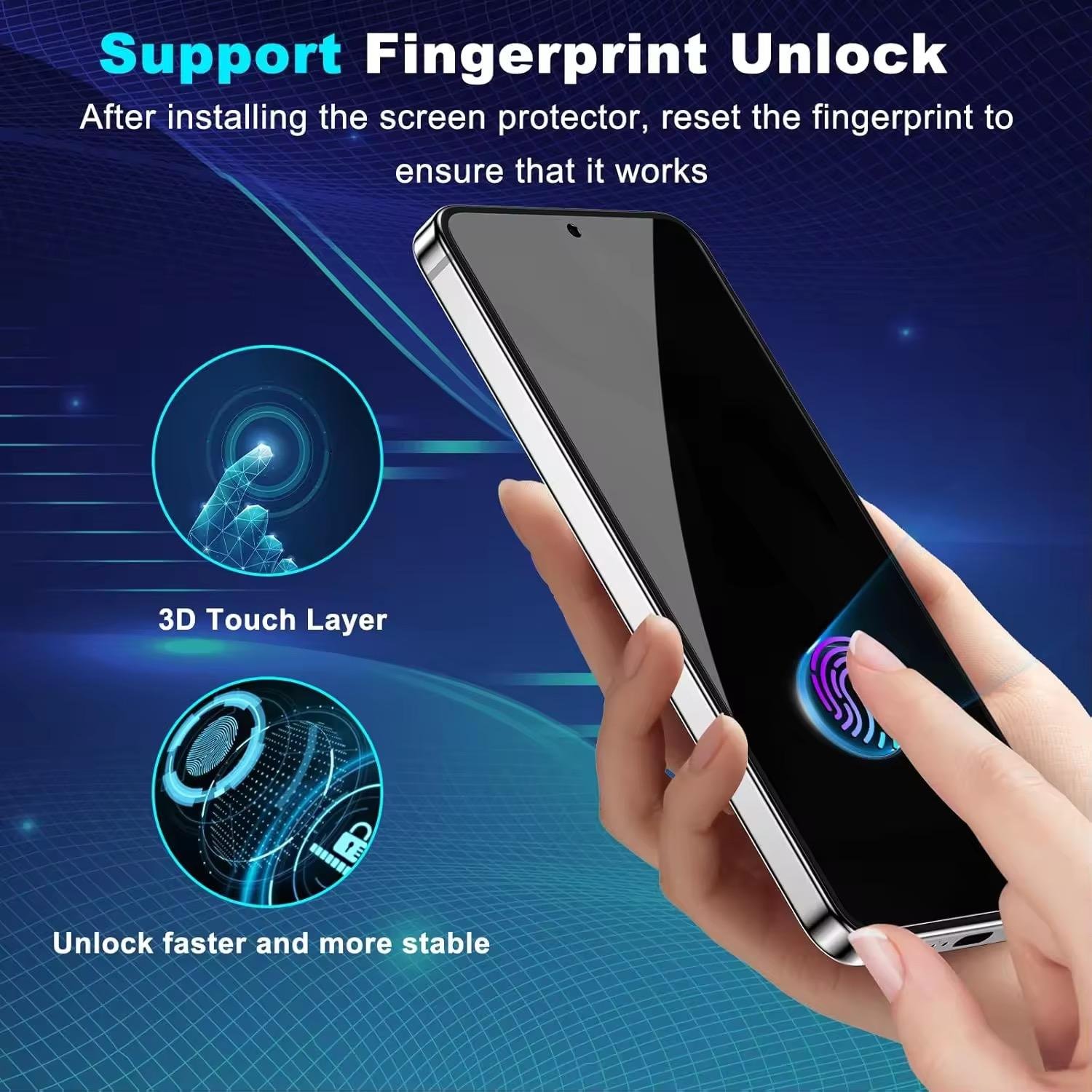 Privacy Fingerprint Unlock Borderless Full Glue Curved Tempered Glass Screen Protector for S24 ULTRA