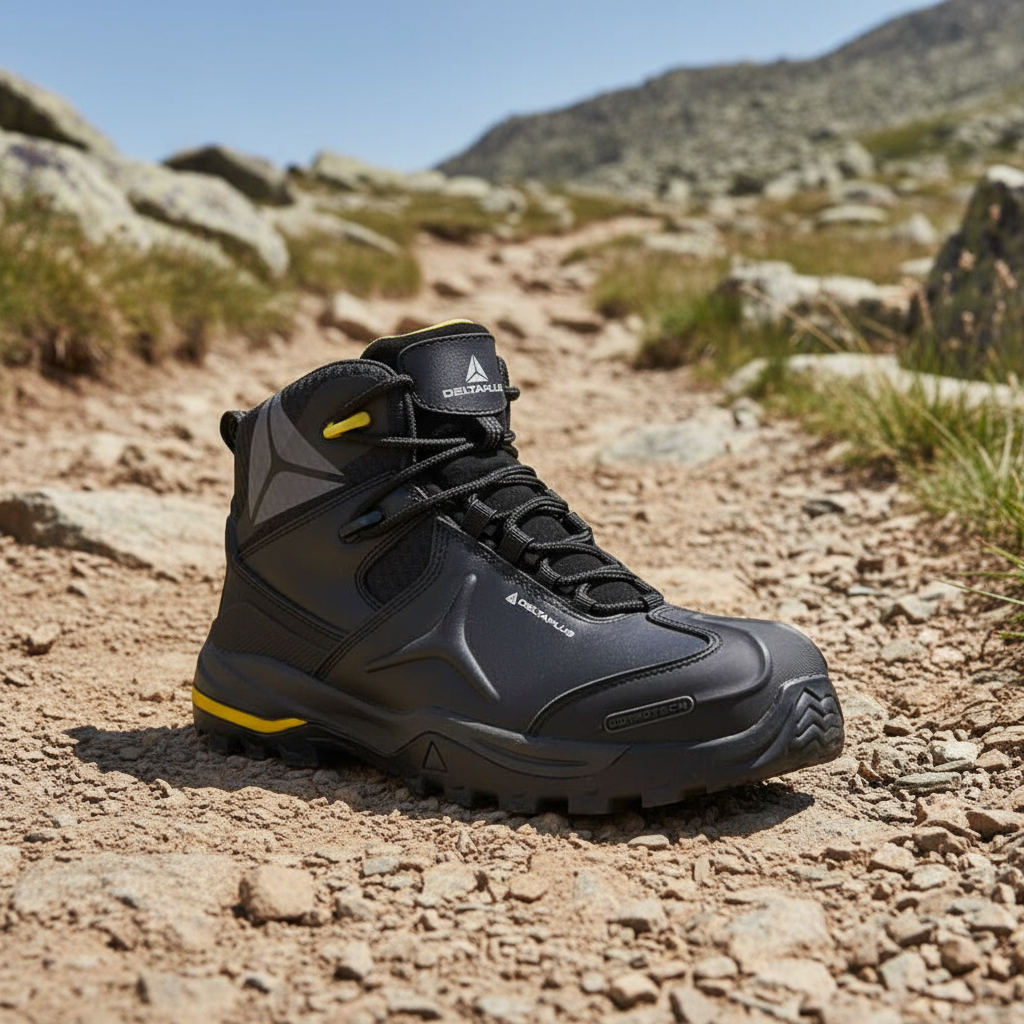 Striped Tongue, Anti Fatigue Adhesive PU Midsole, Shock-absorbing Safety Shoes in the Heel