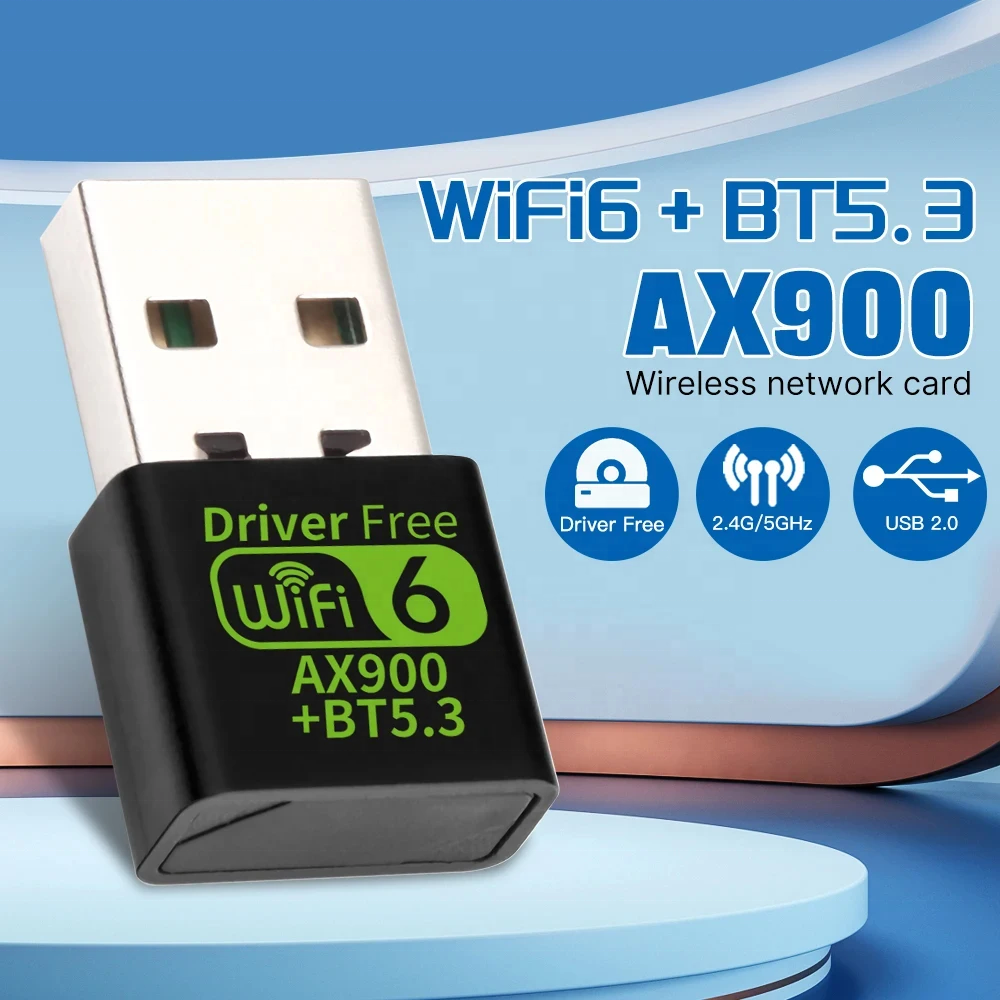 Plug and Play USB WIFI 6 Dongle AX900 Wireless Network Card 900Mbps USB2.0 Wifi 6 and BT5.3 Adapter 2 in One Combo Dongle