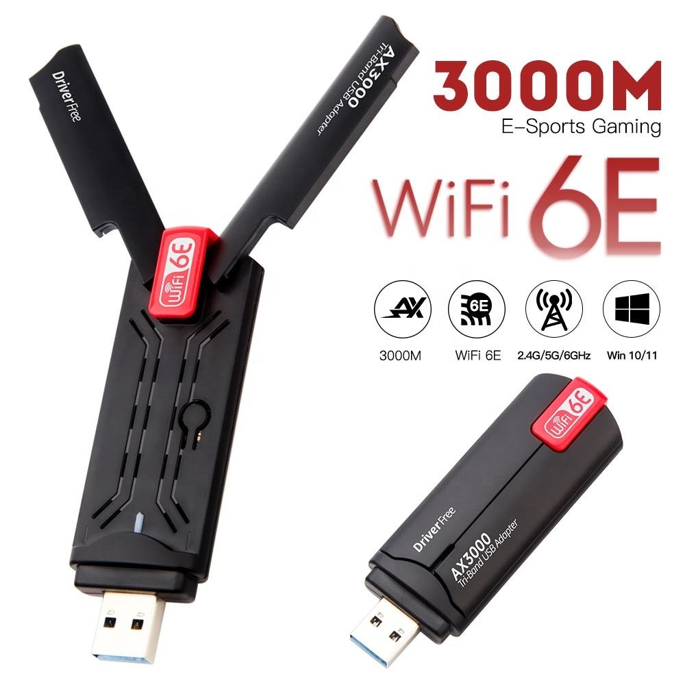 Plug and Play Wireless Network Card AX3000 Dual Band WiFI 6 USB WiFi Adapter Support WPA3 Driver Free 3000 Mbps Wifi Usb Dongle