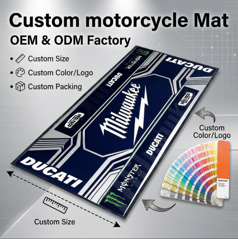 Custom Logo Carpet Parking Motorbike Racing Pit Mat Motorcycle Nylon Rubber Rug Carpet with Logo Floor Garage Mat Carpet