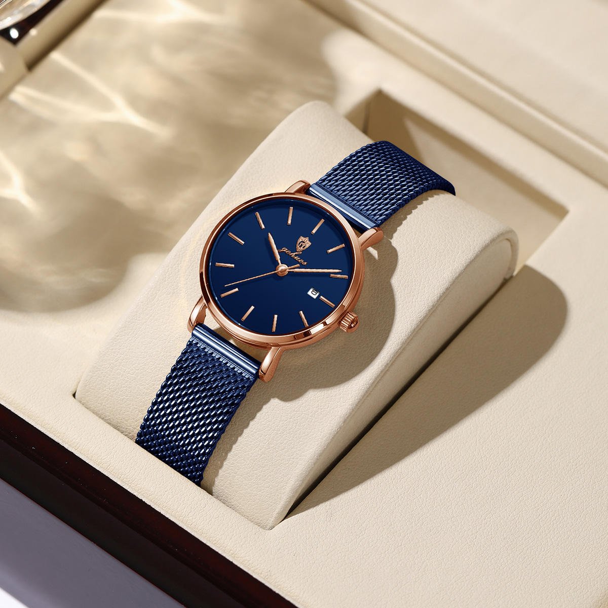 Gohuos 7821 New Arrivals Luxury Quartz Wrist Woman Watch Rose Blue Fashion Waterproof Stainless Steel Female Watch Montre Femme