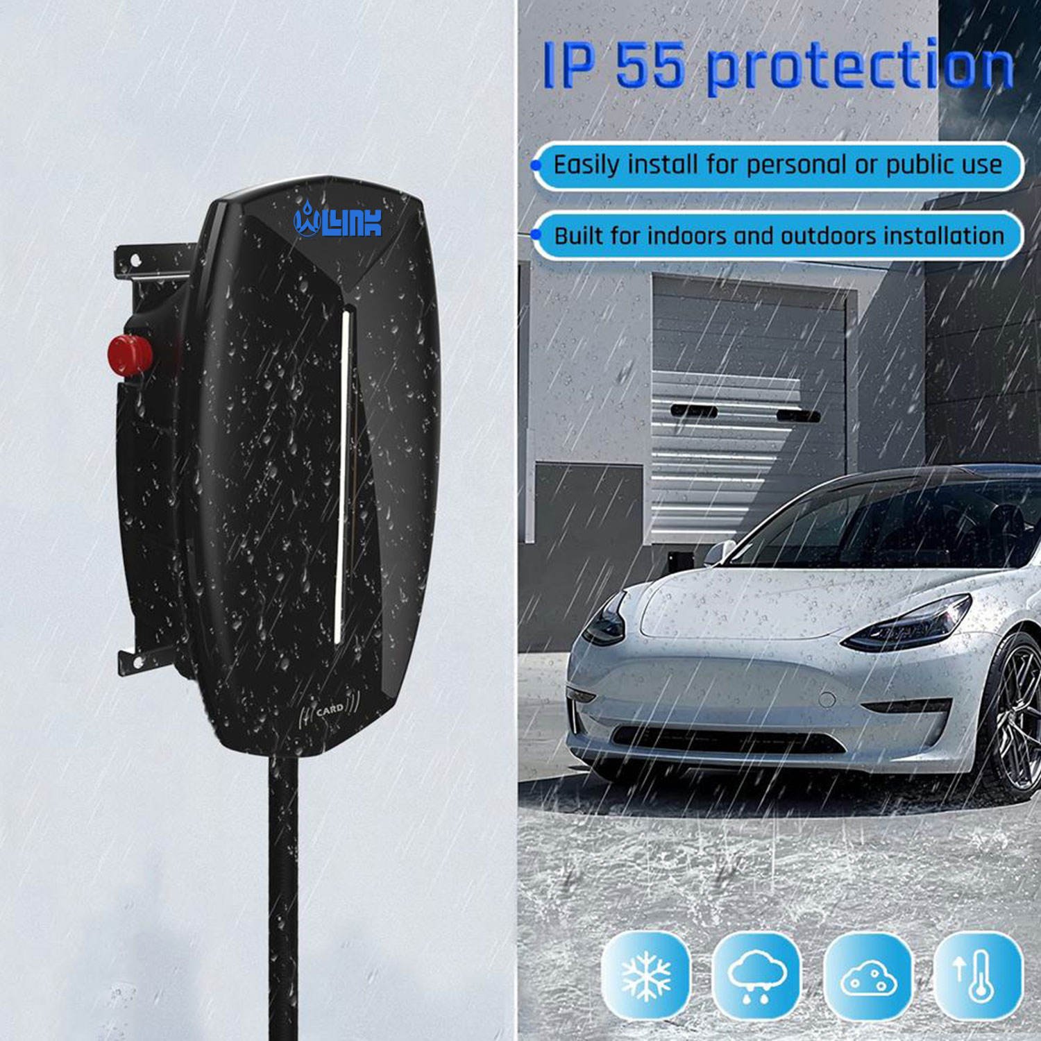 American-Standard 230V AC Electric Vehicle Ev Wallbox Charger 11KW 22KW Tesla 48A 7KW Output 32A Wall Mount IP55 Fast Charging