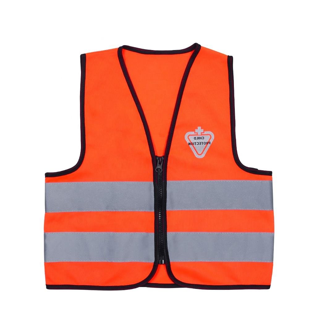 Customizable Reflective High Visibility Polyester Vest for Boys Girls Students in Class 2 Zipper Closure for School Child Safety