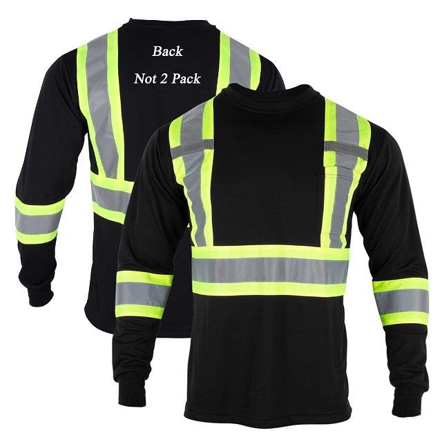 ANSI Hi Vis Class 1 Black Breathable 70% Polyester Cotton Blended Long Sleeve Reflective Safety Shirt