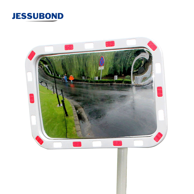 Outdoor Traffic Safety Mirror with Red & White Warning Edge, Vacuum Formed, Easy Pole Mounting