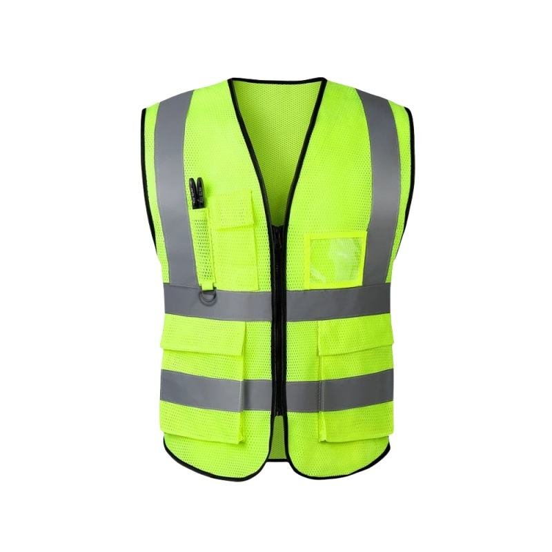 Customized Reflective Construction Safety Vest Hi-Vis Polyester Cotton Security Clothing with Zipper Closure Customizable Logo
