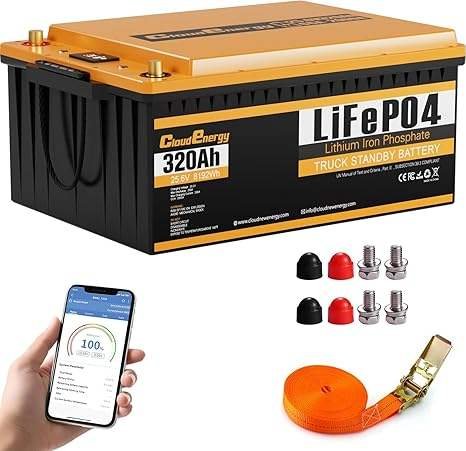 Cloudenergy 24V(25.6V) 320Ah Marine Enginse Deep Cycle LiFePO4 Self-heating Battery with 200A BMS for Truck,marine engines