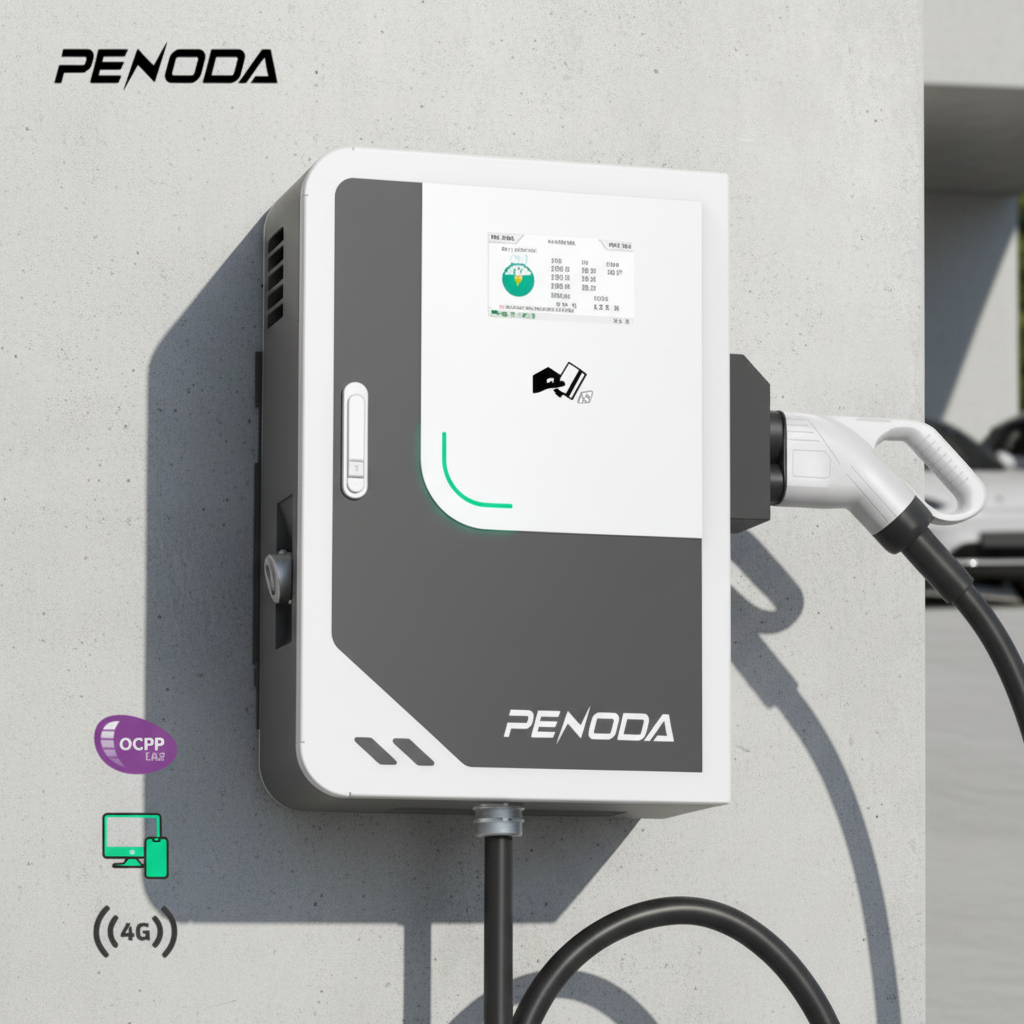 PENODA New DC EV WallBox Charger 20/30/40KW CCS2 GBT 5M Cable OCPP1.6 RFID Card + App Electric Car Fast Charging Station