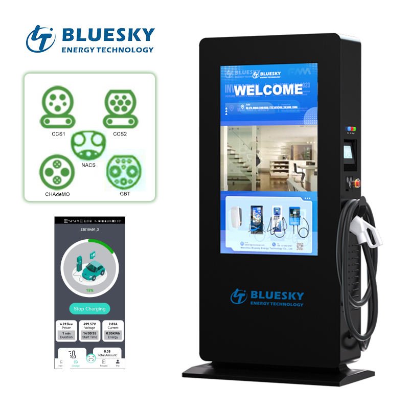New BLUESKY Custom Portable DC EV Mobile Controlled Charging Station OCPP1.6J Protocol 60-240kW Output 55-Inch Media Display