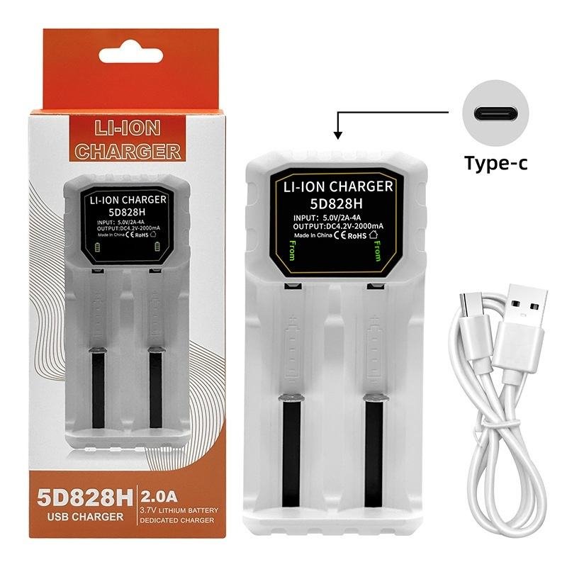 26800 Smart Charger 32650 32850 26650 18650 Lithium Battery USB Single Slot 4.2V 37V DC 5.0V/2A-4A LED Illuminated 5D828H