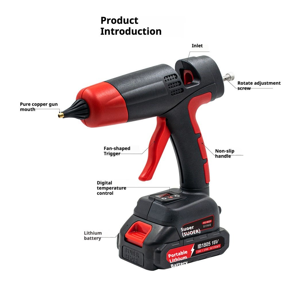 High Performance Cordless Glue Gun for Bonding Materials with Melted Adhesive.Professional Hot Melt Glue Gun Includes 2batteries