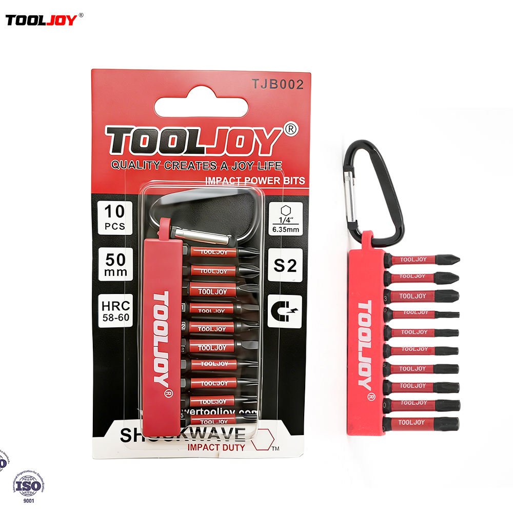 TOOLJOY High Torsion S2 Steel Impact Driver Bits 50mm 10pcs Carabiner Bit Set for Power Screwdrivers