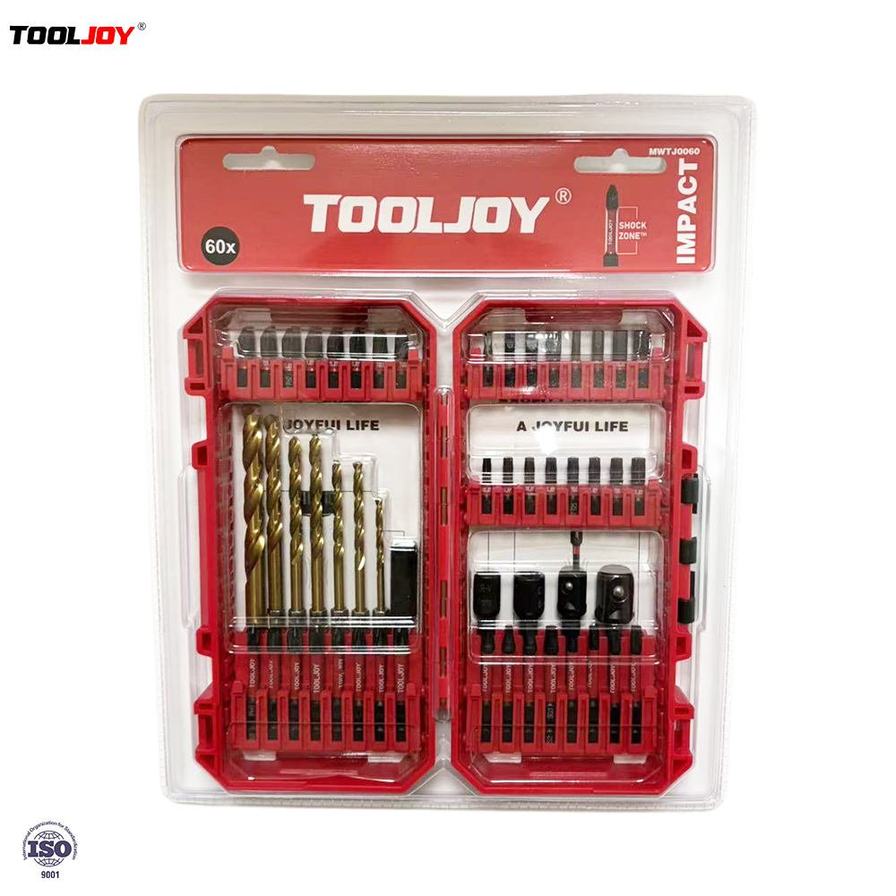 TOOLJOY Factory Supply 60pcs S2 Alloy Steel Impact Bit Set 1/4 Hex Shank & Storage Case for Structural Steel Fastening