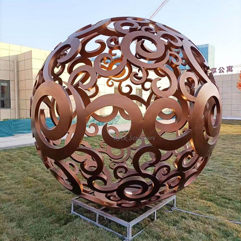 Customized Large Metal LED Lighting Auspicious Cloud Pattern Stainless Steel Hollow Ball Sculpture for Outdoor Garden