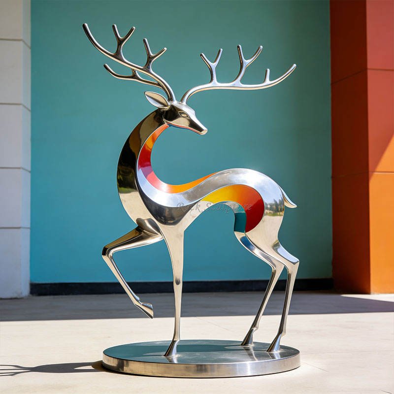 Outdoor Garden Customized Polishing Stainless Steel Deer Elk Sculpture Geometric Animal Statue Decorative Metal Crafts