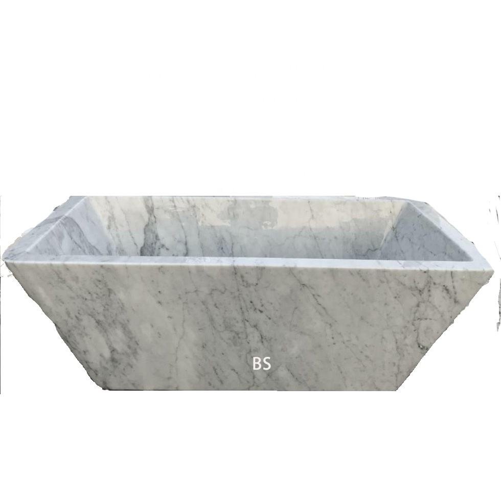 White Carrara Marble Freestanding Modern Soaking Bathtub with Luxurious Design for Hotel Use