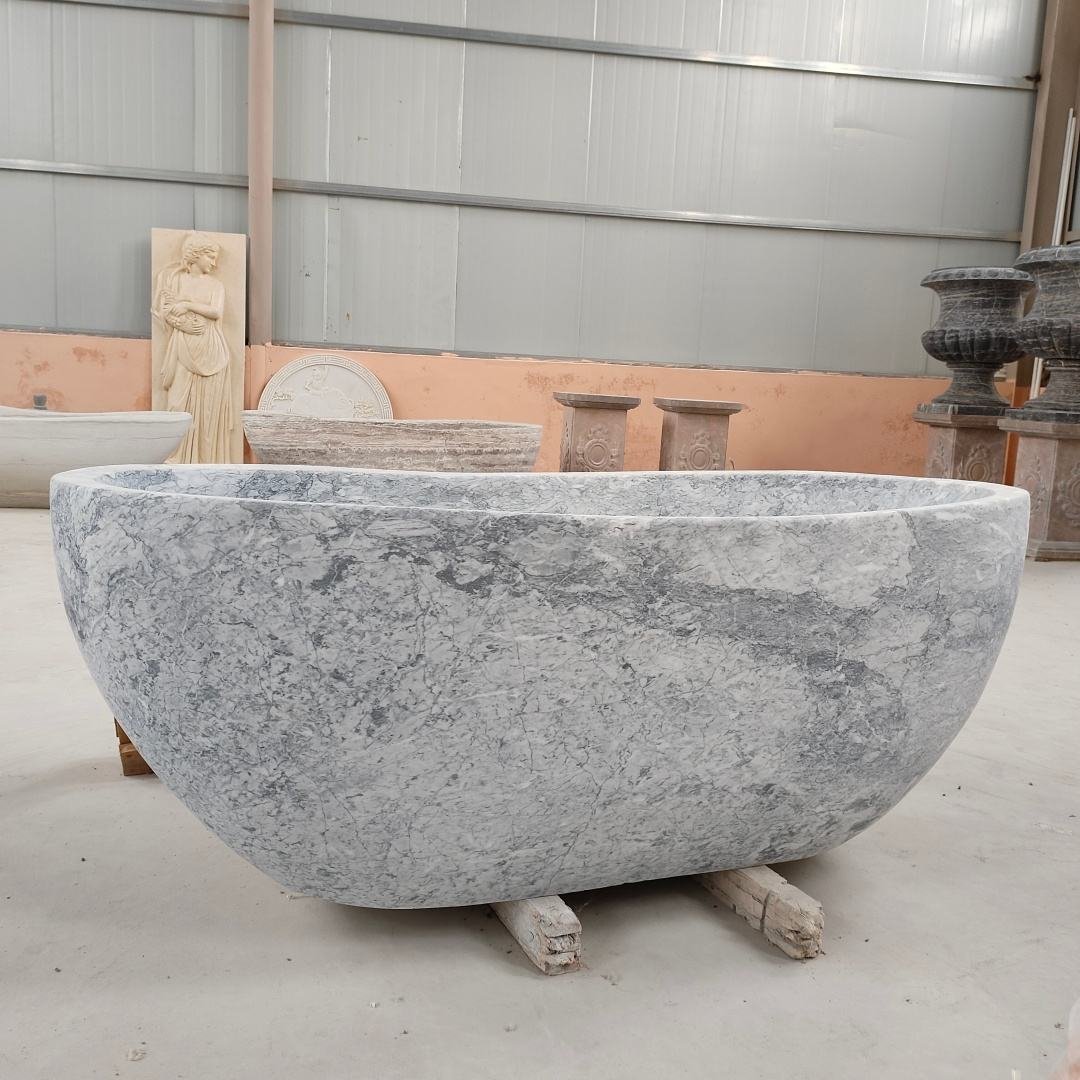 YDSTONE Modern Luxury Marble Bathtub Natural Stone Freestanding Bath Tub Solid Stone Soaking Tub for Hotel Bathroom