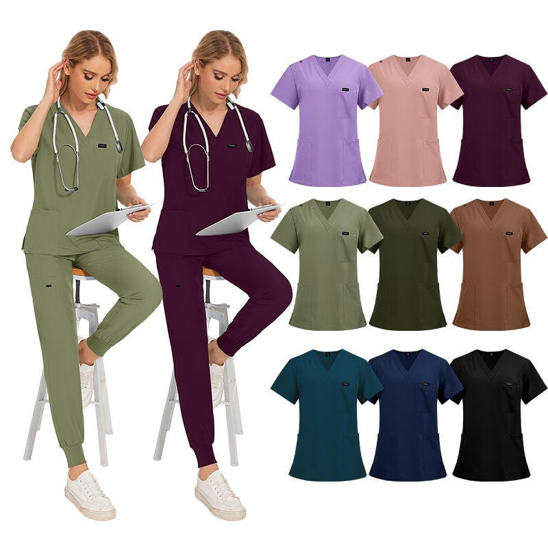 2026 Women's Anti-Wrinkle Medical Scrubs Suits Women Men Scrub Set Stretch V Neck Jogger Pants Hospital Uniforms